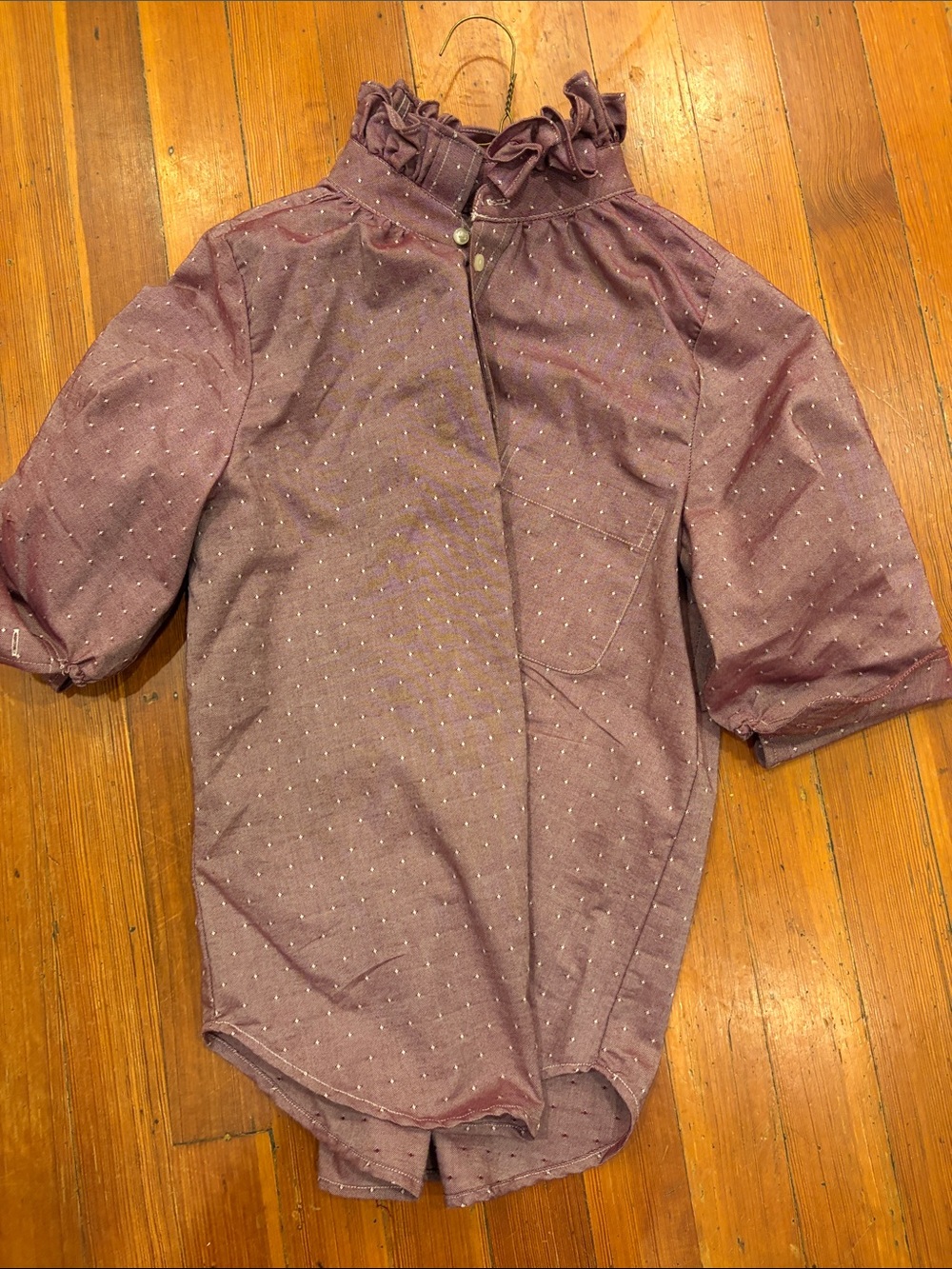 Ruffled High-Neck Dot Blouse - Mauve size Medium